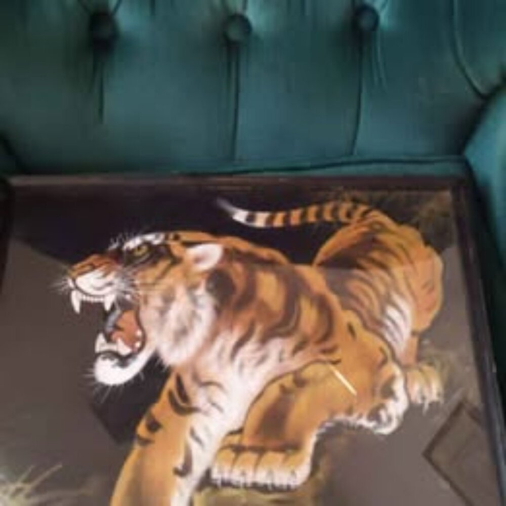 Vintage Japanese Tiger Painting On Silk Mid Century Modern Signed By Artist 17" - Picture 3 of 5